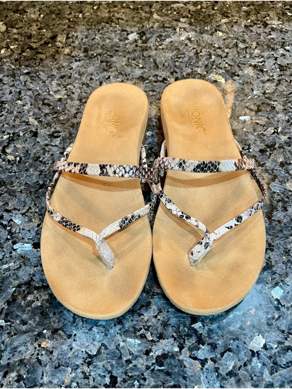 Vionic Snake-Print Strap Slip-On Sandals with Orthaheel Technology Size 7